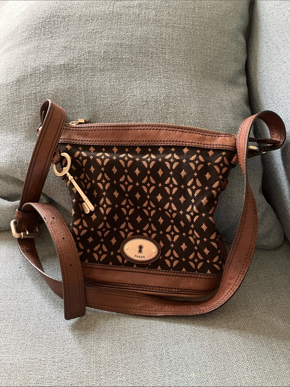 Fossil Brown and Black Patterned Crossbody Bag
